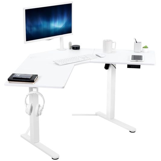 VIVO Electric Height Adjustable L-Shaped 47 x 47 inch Standing Desk, Black Corner Table Top, Black Frame, Stand Up Workstation, DESK-E1L94B
