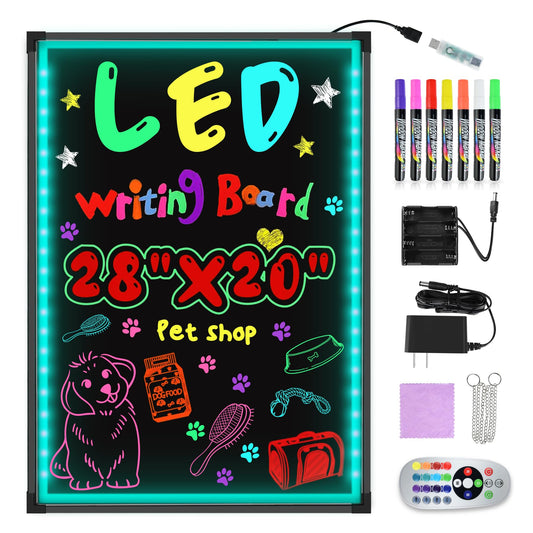 Hosim LED Message Writing Board, 16"X 12" Illuminated Erasable Neon Effect Restaurant Menu Sign with 8 Colors Markers, 7 Colors Flashing Mode DIY Message Chalkboard for Kitchen Wedding Promotions